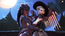 3d alternate_costume blender blizzard_entertainment dragon_symmetra duo ellowas female female_only junkenstein's_revenge_(map) mercy overwatch symmetra witch_mercy