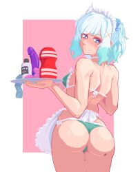 1girls apron ass bra dildo female grunt_(tnurg) indie_virtual_youtuber looking_back maid mint_fantome sex_toy solo underwear virtual_youtuber