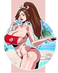 bikini busty fatal_fury female female_focus female_only hourglass_figure king_of_fighters mai_shiranui pinup pinup_pose pululon snk wide_hips