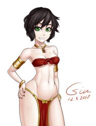 azalia_(the_book_of_eros) black_hair cesium gold_(metal) gold_jewelry green_eyes red_nails small_breasts smile the_book_of_eros thick_thighs wide_hips