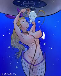 big_breasts blush bunny_ears diver_girl_(uwdoodles) drowning naked underwater uwdoodles