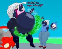 1girls 2boys adam_(mobiustheice) after_vore ambiguous_prey belly big_ass big_belly car delt digestion digestion_noises female_prey femboy femboy_pred femboydom high_heels lara_(mobiustheice) male_pred multiple_prey post_vore punk_adam size_difference slapping_belly slapping_own_belly stomach_noises thick thick_ass thick_boy thick_femboy thick_male thick_thighs unknown_prey vore white_hair