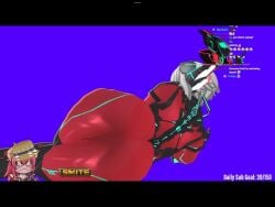 1girls ass_focus big_ass clothed dat_ass livestream on_side presenting_ass red_bodysuit screenshot streaming twitch virtual_youtuber vshojo white_hair zentreya zentreya_(cyborg)