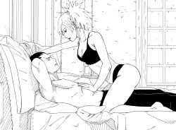 1boy 1girls ambiguous_penetration blush bra canon_couple completely_nude couple eye_contact female lingerie lipstick looking_at_another looking_at_each_other looking_at_partner makeup male male/female monochrome naked nanxdaime nara_shikamaru naruto naruto:_the_last naruto_(series) naruto_shippuden panties ponytail sex shirtless shirtless_male sideboob sitting sitting_on_person straddling straight temari tied_hair twintails underwear