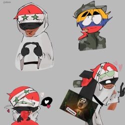 blindfold blush blush blush_lines clothed clothed_sex countryhumans dick fellatio heart hearts_around_head leg_grab leg_lift leg_up penis sex syria_(countryhumans) venezuela_(countryhumans)