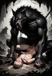 ai_generated anthro_on_human anthro_penetrating_human femboy human_bitch humansub interspecies knotted_penis male monster monster_cock werewolf wolf_humanoid yaoi