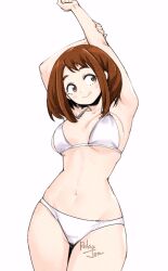 armpits blush boku_no_hero_academia brown_eyes brown_hair female female_focus female_only hands_above_head hands_behind_head holding_arms_behind_back large_breasts my_hero_academia navel navel_line ochako_uraraka pale_skin relaxjon side_eye sideboob slim_waist smile smiling standing thick_thighs thighs underboob underwear uraraka_ochako white_panties white_underwear wide_eyed wide_hips wide_thighs