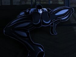 alien alien_humanoid all_fours alternate_version_at_source ass black_body crawling emblem female genitals hi_res high_heeled_feet humanoid marvel marvel_comics muscular nude pussy rear_view she-venom solo symbiote tasuku13 venom_(marvel)