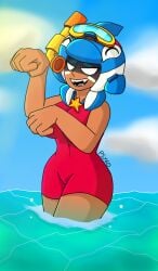 1girls 2024 aged_up alternate_body_type artist_name brawl_stars breasts clothed clothed_female clothing cloud clouds dark-skinned_female female female_focus female_only in_water large_breasts necklace nita_(brawl_stars) nya-pose nya_pose ocean psyko red_swimsuit smile smiling supercell swimsuit water whale_watch_nita_(brawl_stars) white_eyes wide_hips