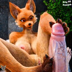 1:1 3d_(artwork) anthro big_breasts blender_(artwork) blender_cycles bodily_fluids breasts canid canine challenge claws digital_media_(artwork) duo english_text erection feet female foot_fetish foot_play footjob fox foxibiki fur genitals hair humanoid_genitalia humanoid_penis male male/female mammal max_(taciticooldad) nipples nude paws penile penis sex simple_background smile sophie_fox_(furromantic) tail text toes vulva yifftember25