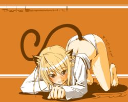 00s 1girls all_fours animal_ears arcueid_brunestud ass ass_up barefoot blonde_hair blush brown_eyes cat_ears cat_tail female female_focus fue_(rhomphair) oerba_yun_fang panties paw_pose short_hair smile solo tail toes top-down_bottom-up tsukihime underwear white_panties
