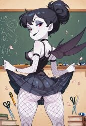 1girls ai_generated bare_shoulders bat_wings black_choker black_hair cameltoe choker civitai detached_sleeves disney female female_focus fishnet_armwear fishnet_legwear fishnet_pantyhose fishnet_stockings fishnets goth goth_girl gothified hair_bun hairbun hylian_r34 pose_reference red_eyes round_ass senjougahara_pose skirt tagme tank_top tinker_bell white_skin