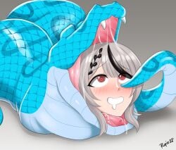 1girls @_@ black_hair blush blushing braid braided_hair eaten_alive eating fangs female female_prey giant_snake gray_hair grey_hair head_only hi_res highres hololive hololive_japan red_eyes rupie_(artist) sakamata_chloe saliva saliva_drip saliva_string snake_vore spiral_eyes swallowed_whole swallowing two_tone_hair virtual_youtuber vore