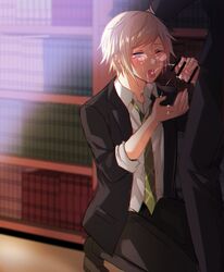 2boys classes cum cum_in_mouth danganronpa danganronpa_1 facial fellatio male multiple_boys orgasm penis s_musou1 school_uniform smooth_skin student suit togami_byakuya yaoi