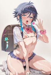 1boy 1femboy ai_generated anemo_symbol_(genshin_impact) backpack belly belly_button bubble_ass bubble_butt bulge bulge_through_clothing erect_nipples femboy feminine_male feminization genshin_impact light-skinned_male lollipop male male_bimbo male_bitch male_only miniskirt otoko_no_ko penis randoseru school_uniform schoolboy skirt solo spit_trail string_bikini string_panties thick_ass thick_thighs thighhighs thong tongue tongue_out venti_(genshin_impact) vision_(genshin_impact) wide_ass wide_hips