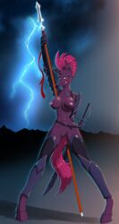 2017 absurd_res anthro anthrofied areola blush breasts broken_horn equine female fizzlepop_berrytwist_(mlp) hair hi_res horn licking licking_lips looking_at_viewer mammal melee_weapon my_little_pony my_little_pony_the_movie nipples polearm pussy solo tongue tongue_out twotail813 unicorn weapon