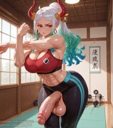 1futa abs ai_generated armpits artist_name big_penis clothed clothing cock_keyhole_clothing colored curvy digital_media_(artwork) erect_penis erection from_below front_view futa_only futanari gym huge_cock intersex legs_together long_hair muscles muscular muscular_arms muscular_futa one_piece penis psyopsai solo solo_focus stretching sweaty thighs tight_clothing tight_fit uncensored watermark white_hair yamato_(one_piece) yoga_pants