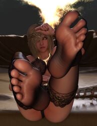 1girls 3d absurd_res black_nails blonde_hair bra elden_ring feet feet_up female female_focus female_only foot_fetish foot_focus fromsoftware goddess gold_eyes hair_over_one_eye jewelry legs_up light-skinned_female light_skin lingerie long_fingernails looking_at_viewer nail_polish no_shoes panties parted_lips partially_clothed_female pinching_gesture pubic_tattoo queen_marika_the_eternal shoes_removed sitting small_penis_gesture soles solo songy663 stockings tattoo toenail_polish toes unusual_pupils wrinkled_feet wrinkled_soles