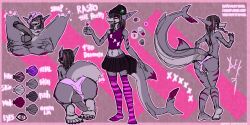 2:1 ass big_butt bottomwear candy clothing dessert femboy fish food footwear genitals hair hi_res long_hair male marine model_sheet panties penis rakso_(destruteka) shark skirt socks tail underwear