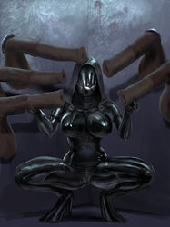 absurd_res bodysuit breasts clothing disembodied_penis erection faceless_female female glory_hole handjob holding_penis horsecock huge_breasts kaihlan latex male mass_effect monster multiple_boys multiple_penises penis quarian shiny shiny_suit solo squatting straight tali'zorah_nar_rayya thick_thighs thighhighs