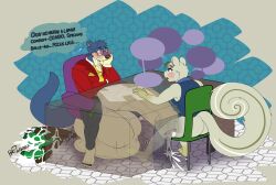 2022 absurd_res animal_crossing anthro antlers balls balls_noises bam_(animal_crossing) big_balls big_penis blue_body blue_fur bodily_fluids bottomwear bouncing_balls chair clothing cock_vore cum cum_on_clothing cum_on_ground digestion fatal_vore foreskin fur furniture genital_fluids genitals hi_res horn huge_balls huge_cock humanoid_genitalia hyper hyper_balls hyper_genitalia hyper_penis inner_monologue jacket leaking_cum light_body light_fur lyle_(animal_crossing) male mammal marshal_(animal_crossing) mustelid necktie nintendo oblivious office office_chair office_desk otter pants penile penis red_clothing red_jacket red_topwear rodent rxq sciurid shirt solo speech_bubble tail thinking thought_bubble topwear tree_squirrel uncircumcised under_table_view under_the_table vore whiskers white_clothing white_shirt white_topwear yellow_necktie