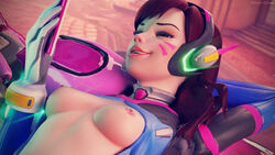 3d adapted_costume areolae bodysuit breasts d.va daintydjinn female female_only meka nipples overwatch phone solo