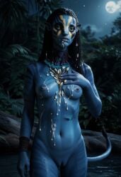 1girls ai_generated avatar avatar:_the_way_of_water blue_skin breasts cum_on_breasts cumshot female istoleurmom1 na'vi naked_female neytiri solo yellow_eyes