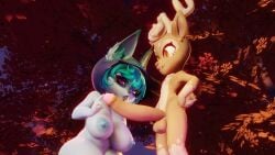 3d anthro areolae big_breasts big_ears big_penis breasts deer deer_ears deer_horns deer_tail eyelashes female fur genitals green_hair hair hi_res highres hood large_cock large_dick large_penis league_of_legends long_cock long_dick long_penis male orange_eyes penis pink_penis_tip purple_eyes riot_games short_tail shortstack tagme tail thenaysayer34 vex_(league_of_legends) yordle