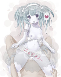 2013 animal_humanoid blush bound bra breasts censored clothed clothing cowgirl_position duo female grey_eyes grey_hair grey_skin hair heart human human_on_humanoid humanoid jellyfish_humanoid looking_at_viewer male mammal navel nipples nude on_top open_mouth partially_clothed penetration penis pussy ryokuchaism sex skirt straight tentacle underwear vaginal_penetration