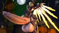 3d alternate_costume futanari hyper_penis intersex mercy overwatch rattledbonezone solo_futa source_filmmaker witch_mercy