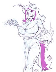 1girls 2017 anthro bad_trigger_discipline breasts bulge changeling cigarette cigarette_holder cleavage clothed clothing collar dress equine eyeshadow fan_character fangs flaccid gun handgun horsecock intersex intersex_only large_breasts large_penis lipstick looking_at_viewer makeup my_little_pony penis protoqueen_bountiful ranged_weapon revolver semi-erect simple_background slit_pupils smile smoking solo under_clothes weapon zwitterkitsune