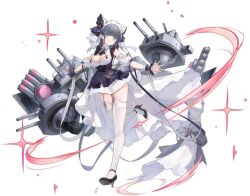 animal_ears apron aqua_eyes aqua_hair azur_lane black_background black_footwear black_hair blue_eyes blue_hair breasts cg cheshire_(azur_lane) cleavage closed_mouth detached_sleeves dress female frilled_hairband frills full_body garter_straps hairband high_heels large_breasts long_ribbon looking_at_viewer maid maid_headdress multicolored_hair official_art puffy_detached_sleeves puffy_sleeves rigging simple_background smile solo standing_on_one_leg streaked_hair thighhighs turret two-tone_hair white_thighhighs wrist_cuffs