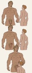 2boys bara blonde_hair blowjob blush blushing gay hairy hairy_male hand_on_head jacob_holland male male/male male_only muscles muscular muscular_male oral pecs penis_size_difference pubes pubic_hair sideburns size_difference suyohara the_sea_beast