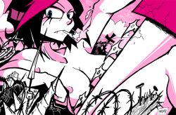 1girls big_breasts black_hair blackwidow_apocalypse blue_eyes breasts_out capslockcrush izzy_fisher nipples nude nude_female official_art official_artist pink_highlights smoke smoking thick_thighs webcomic webtoon