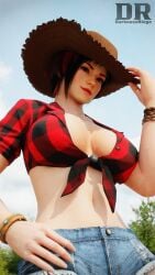 3d athletic athletic_female big_breasts black_hair breasts busty cleavage cowgirl darknessringo dead_or_alive farm_girl farmgirl female female_focus female_only hourglass_figure mila_(dead_or_alive) mila_(doa) red_hair short_hair tagme tied_shirt tomboy two_tone_hair wide_hips