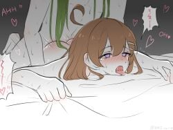 brown_hair fucked_from_behind green_hair gripping_sheets heart-shaped_pupils hod_(lobotomy_corporation) lobotomy_corporation long_hair netzach netzach_(project_moon) project_moon