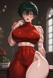 1girls abs ai_generated big_breasts blush clothed clothing color dress female female_focus female_only fit_female floppydisc glasses green_hair hi_res jujutsu_kaisen large_breasts light-skinned_female light_skin lipstick looking_at_viewer mommy muscles muscular muscular_arms muscular_female muscular_legs muscular_thighs short_hair solo solo_female tagme thiccwithaq_(ai_style) thick_thighs yellow_eyes zenin_maki