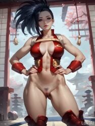 1girls abs ai_generated belly belly_button black_hair cleavage dominant_female female female_focus female_only hands_on_hips lokiai looking_at_viewer looking_down momo_yaoyorozu muscular muscular_female my_hero_academia naked nude pubic_hair pussy seductive seductive_smile stable_diffusion thick_thighs thighs