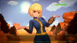 3d animated anna_anon big_breasts blonde_hair fallout female female_only imminent_sex light-skinned_female light_skin longer_than_30_seconds looking_at_viewer male_pov no_sound pov solo solo_focus talking_to_viewer text text_bubble thick_thighs thighs vault_girl video wide_hips