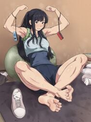 1girls black_hair cute feet female foot_fetish japanese_female maku_(l-u) soles sweat