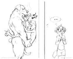 1ambiguous 1boy 1girl adam_wan against_wall age_difference anthro breasts canine cub dog dogs female furry_only grabbing_ass_while_penetrating indoors male manly missionary moaning moaning_in_pleasure muscular muscular_male no_humans same_species shy size_difference sketch small_breasts smoking stand_and_carry_position straight vaginal_penetration young zaush