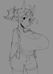 bell bell_collar breast_grab breasts_bigger_than_head clothed clothing horns large_breasts ms._claire prosoftsoftie