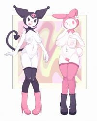 big_breasts boots hairy_pussy hi_res kuromi miliandpaint my_melody onegai_my_melody pierced_belly_button sanrio socks tail