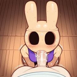 1boy 1girls ai_generated animal_crossing anthro blowjob blush coco_(animal_crossing) empty_eyes fellatio female human human_on_anthro lagomorph leporid looking_at_viewer male male/female male_pov nintendo oral oral_sex penis pov rabbit stable_diffusion sweat