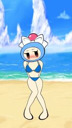 ! 1girls aqua_bomber artist_request bikini blush bomberman breasts female female_only mob_face swimsuit tagme