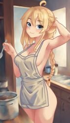 apron apron_only artist_request blonde_hair blue_eyes braid breasts indie_virtual_youtuber partially_clothed thighs virtual_youtuber vtuber whiskey_project