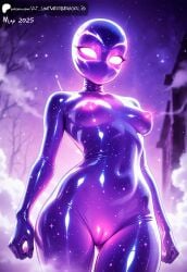 ai_generated aiuniverse56 chrysalis chrysalis_(miraculous_ladybug) cleft_of_venus glowing_eyes glowing_nipples glowing_pussy lila_rossi midriff miraculous:_tales_of_ladybug_and_cat_noir miraculous_ladybug navel no_mouth pink_body pink_nipples purple_eyes pussy shaved_pussy small_breasts space_skin stable_diffusion translucent translucent_skin transparent_skin