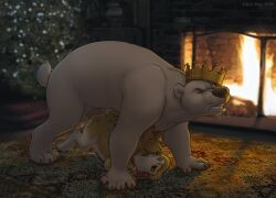 3d_(artwork) adam_wan big_penis bunny carpet christmas christmas_tree crown cum cum_inside doggystyle fire furry_only high_resolution humanoid_penis indoors male/female moaning_in_pleasure penetration polar_bear saliva size_difference spitting spread_legs straight_sex white_fur yellow_fur zaush