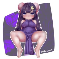 dress ecch1_tecch1 edit feet female moon patchouli_knowledge purple_eyes purple_hair touhou
