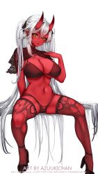 akumi female high_heels horns oni oni_horns red_skin scars virtual_youtuber vyugen white_hair yellow_eyes